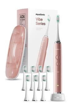 AQUASONIC VIBE Series Pink UltraSonic Whitening Toothbrush with 8 DuPont Brush Heads & Travel Case