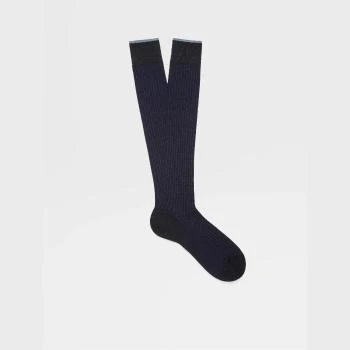 Zegna | 包邮包税【预售7天发货】 ZEGNA杰尼亚 23秋冬 男士 袜子 NAVY BLUE RIBS MID CALF SOCKS N5V40-529-402 包邮包税