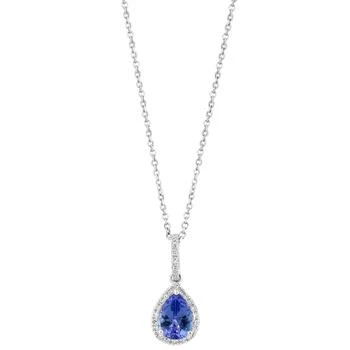 Effy | EFFY® Tanzanite (7/8 ct. t.w.) & Diamond (1/8 ct. t.w.) Pear Halo 18" Pendant Necklace in Sterling Silver,商家Macy's,价格¥10409