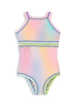 商品Little Girl's & Girl's Rainbow Embroidered High Neck One-Piece Swimsuit图片