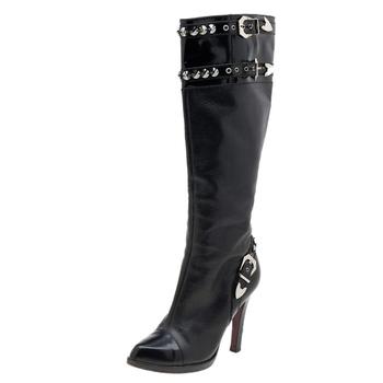 lv长筒靴, [二手商品] Louis Vuitton | Louis Vuitton Black Leather Embellished Buckle Detail Knee Length Boots Size 40商品图片 8.9折, 满1件减$100, 满减