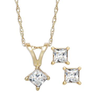Macy's | Princess-Cut Diamond Pendant Necklace and Earrings Set in 10k White or Yellow Gold (1/4 ct. t.w.)商品图片,独家减免邮费