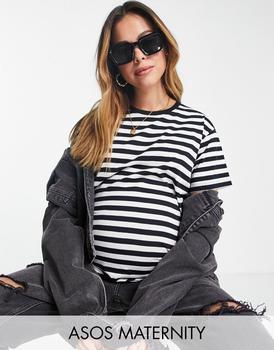 Echo Design精选, Echo Design | ASOS DESIGN Maternity ultimate t-shirt in navy and white stripe商品图片 