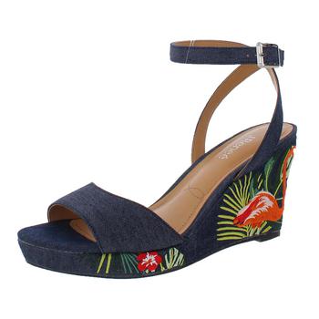 推荐J. Renee Womens Vaani Denim Embroidered Wedge Sandals商品