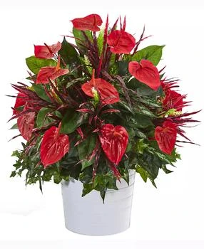 NEARLY NATURAL | 29in. Mixed Anthurium Artificial Plant in White Tin Planter,商家Macy's,价格¥1548