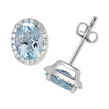Macy's | Aquamarine (1-1/3 ct. t.w.) & Diamond (1/6 ct. t.w.) Oval Halo Stud Earrings in 14k White Gold,商家Macy's,价格¥9658
