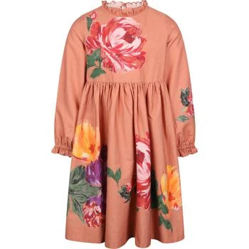 推荐Beautiful multicolor flowers long sleeve terracotta brown dress商品