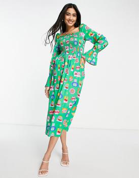 久光贴保质期, Never Fully Dressed | Never Fully Dressed Fruit Sticker shirred midi dress in green商品图片 7.5折