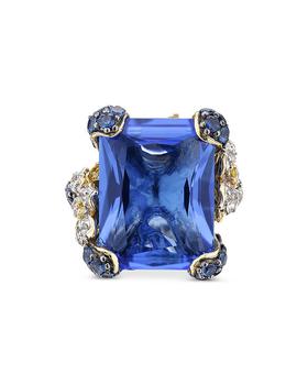 商品18K Yellow Gold Plated Sterling Silver English Garden Simulated Blue Sapphire & Diamond Cinderella Ring图片