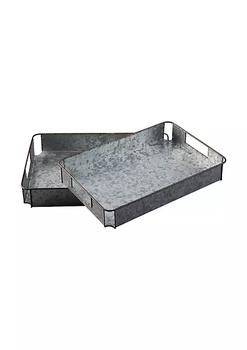 商品Rectangular Metal Tray with Cut Out Handle, Set of 2, Gray,商家Belk,价格¥567图片