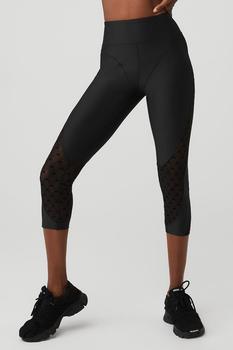 salamon瑜伽, Alo | Airlift Mesh High-Waist Celeste Capri - Black商品图片 