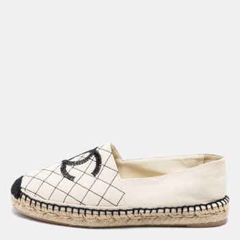 香奈儿鞋, [二手商品] Chanel | Chanel Beige Canvas Biarritz CC Espadrilles Size 39商品图片 7.2折