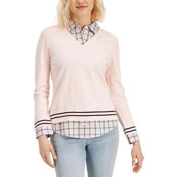 推荐Tommy Hilfiger Womens Plaid V-Neck Pullover Sweater商品