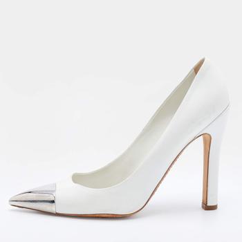 lv鞋真假, [二手商品] Louis Vuitton | Louis Vuitton White Leather Metal Cap Pointed Toe Pumps Size 36.5商品图片 7.4折, 满$800减$80, 满减