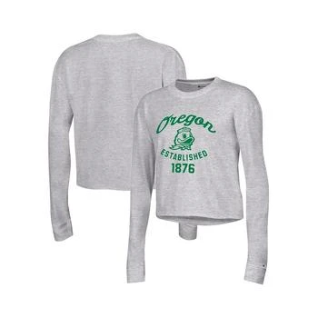 CHAMPION | Women's Gray Oregon Ducks Boyfriend Cropped Long Sleeve T-shirt 