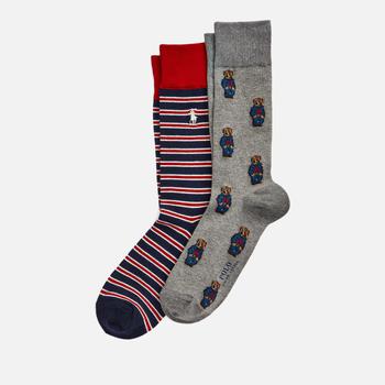 Ralph Lauren | Polo Ralph Lauren Men's 2-Pack Socks - Grey Bear/Stripe商品图片,独家减免邮费