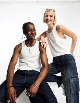 推荐Calvin Klein Jeans Pride Unisex monogram logo slim fit tank top in white商品