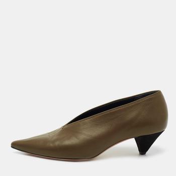 加拿大celine鞋, [二手商品] Celine | Celine Olive Green Leather V-Neck Pumps Size 37商品图片 满1件减$100, 满减