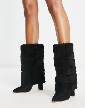 推荐Ego Akili faux fur foldover boots in black商品