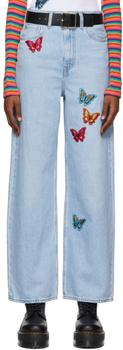 Anna Sui | SSENSE Exclusive Blue Butterfly Jeans商品图片,5折
