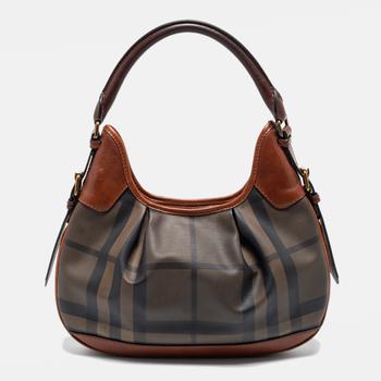 小棕瓶, [二手商品] Burberry | Burberry Brown Smoked Check PVC and Leather Small Brooklyn Hobo商品图片 5.3折