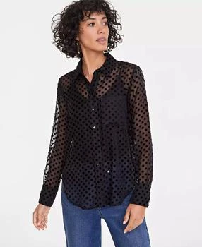 On 34th | Women's Chiffon Flocked Polka-Dot Shirt, Created for Macy's,商家Macy's,价格¥358