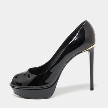 lv女鞋, [二手商品] Louis Vuitton | Louis Vuitton Black Patent Leather  Peep Toe Platform Pumps Size 37.5商品图片 8.7折, 满1件减$100, 满减