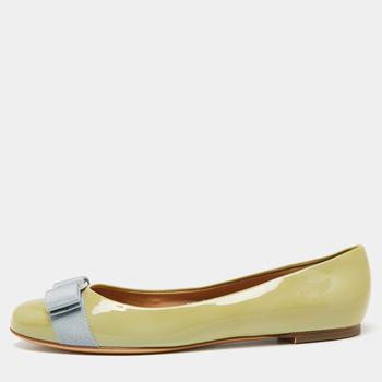 菲拉格慕芭蕾鞋, [二手商品] Salvatore Ferragamo | Salvatore Ferragamo Green Patent Leather Bow Varina Ballet Flats Size 38商品图片 7.4折
