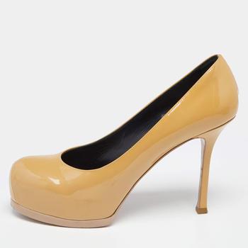 ysl高跟鞋评价, [二手商品] Yves Saint Laurent | Saint Laurent Beige Patent Leather Tribtoo Platform Pumps Size 37.5商品图片 8.5折, 满1件减$100, 满减