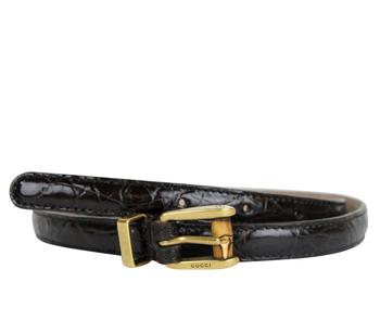 gucci皮带, Gucci | Gucci Women's Bamboo Buckle Dark Brown Skinny Crocodile Belt 339065 E7I0T 2140商品图片 6.1折