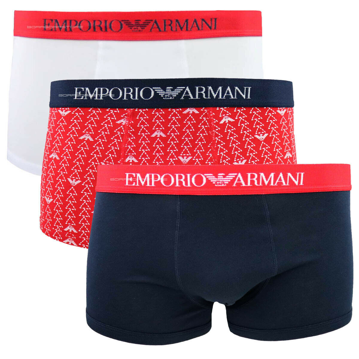 时尚阿玛尼内裤男装, Emporio Armani | EMPORIO ARMANI 男士拼色棉质四角内裤三件套 111625-2R722-97210商品图片 满$100享9.5折, 满折