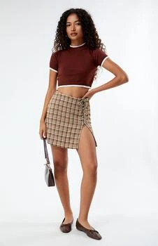 Daisy Street | Plaid Lace Up Mini Skirt 