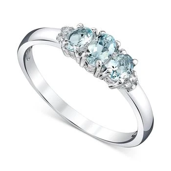 Macy's | Aquamarine (5/8 ct. t.w.) & Diamond Accent Three Stone Ring in 14k White Gold,商家Macy's,价格¥11889
