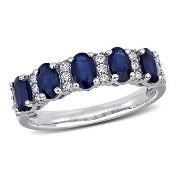 商品1 1/2 CT TGW Blue Sapphire and 1/6 CT TW Diamond Semi Eternity Ring in 14K White Gold图片
