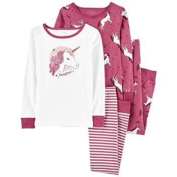Carter's | Little Girls Unicorn Pajama and Short Sleeves T-shirt, 4-Piece Set商品图片,5折