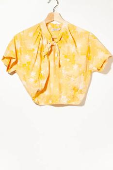 推荐Vintage 1950s Cropped Yellow Snowflake Print Open Blouse商品