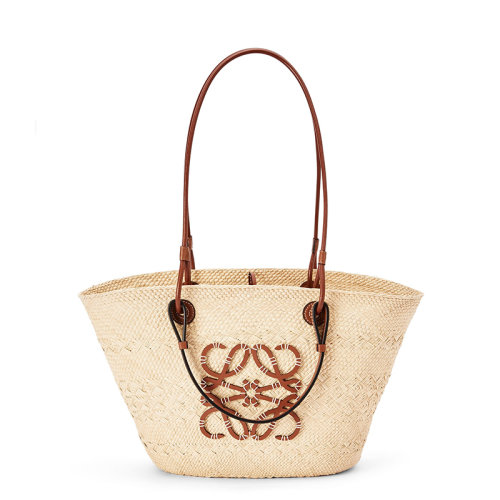 罗意威短袖衣服, Loewe | 【包税】LOEWE/罗意威 22新款Basket系列 女士原色/棕褐色棕榈纤维配牛皮革徽标压纹贴片单肩手提包A223T43X02-2435商品图片 额外9.5折, 包邮包税, 额外九五折