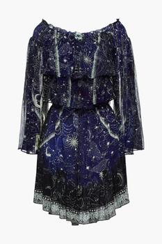 Camilla | Belted crepon-paneled embellished printed silk crepe de chine mini dress商品图片,4.9折