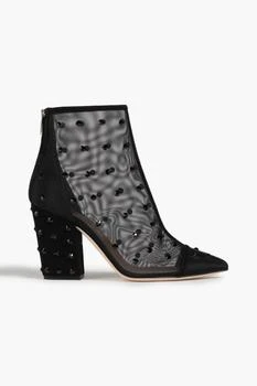 推荐Embellished suede-trimmed mesh ankle boots商品