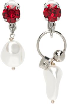 Justine Clenquet | SSENSE Exclusive Silver & Red Deva Clip-On Earrings商品图片,独家减免邮费