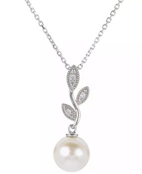 Macy's | Cultured Freshwater Pearl (8mm) & Lab-Created White Sapphire (1/20 ct. t.w.) Vine 18" Pendant Necklace in Sterling Silver,商家Macy's,价格¥836