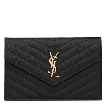 推荐Saint Laurent Cassandre Matelasse Black Envelope Chain Wallet商品