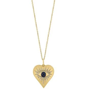 Effy | EFFY® Sapphire (1/20 ct. t.w.) & Diamond (1/4 ct. t.w.) Evil Eye Heart 18" Pendant Necklace in 14k Gold,商家Macy's,价格¥24535