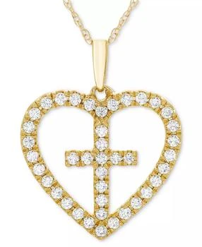 Macy's | Diamond Heart Cross 18" Pendant Necklace (1/3 ct. t.w.) in 14k Gold,商家Macy's,价格¥10286