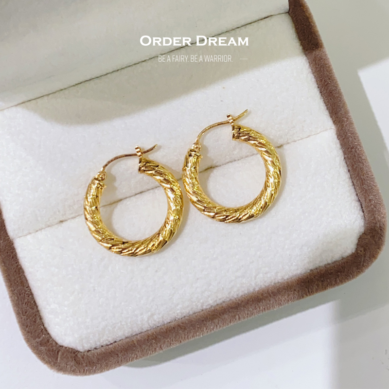 Order Dream | 18K金空心树纹耳圈商品图片,包邮包税