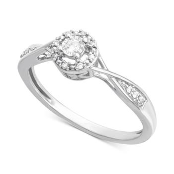 商品Macy's | Diamond Halo Twist Promise Ring (1/10 ct. t.w.) in 14k White Gold,商家Macy's,价格¥6914图片