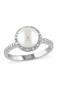 商品DELMAR | Sterling Silver 8-8.5mm White Freshwater Pearl & Diamond Halo Ring,商家Nordstrom Rack,价格¥738图片