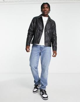 推荐Urbancode real leather biker jacket in black商品