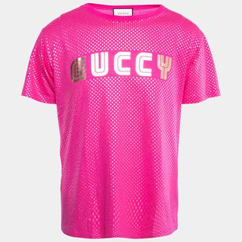 推荐Gucci Pink Logo Star Printed Cotton Short Sleeve T-Shirt M商品