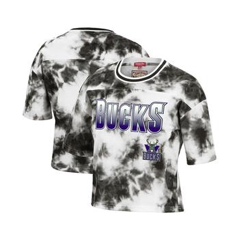 Mitchell and Ness | Women's Black and White Milwaukee Bucks Hardwood Classics Tie-Dye Cropped T-shirt商品图片,